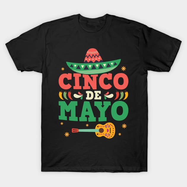 Cinco De Mayo Mexican Hat Sombrero Guitar T-Shirt by Peco-Designs